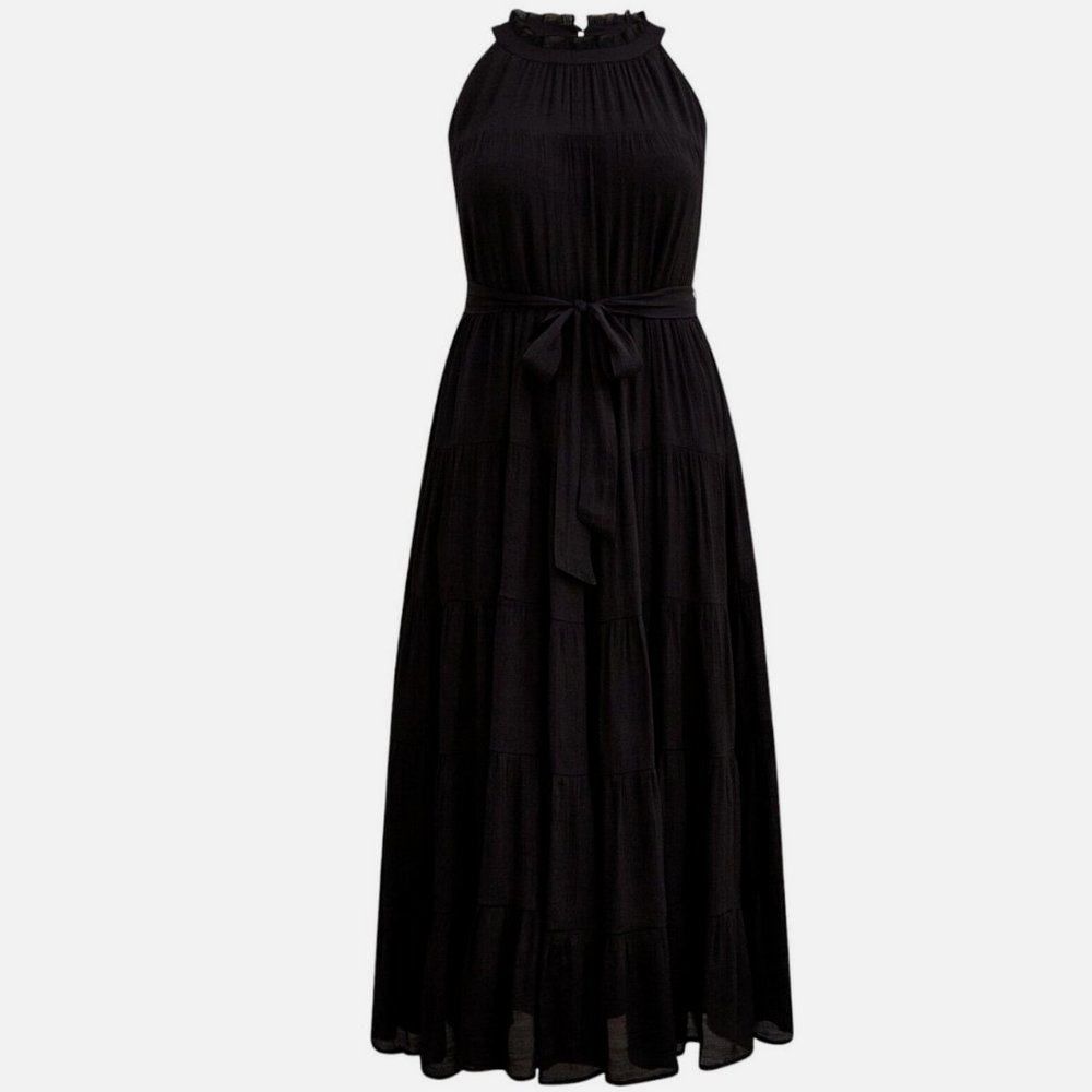 Torrid Black High Neck Tiered Maxi Dress, Pockets, Plus Size 2X